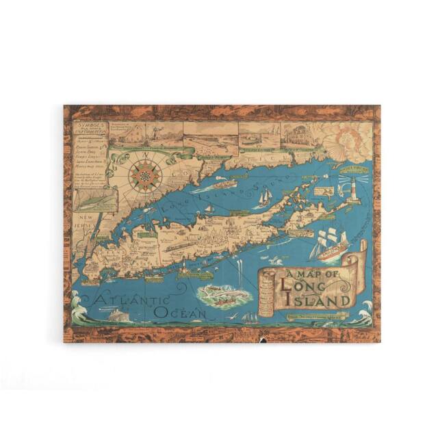 "Artery8 Vintage Map of Long Island New York Canvas Wall Art Print - Size: W18"" x H24""" - image 1