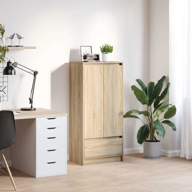 Berkfield Home Cabinet with Drawer Sonoma Oak 55.5x34x119.5 cm Engineered Wood in Brown - image 1