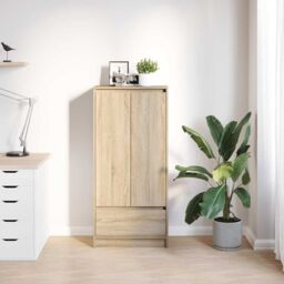 Berkfield Home Cabinet with Drawer Sonoma Oak 55.5x34x119.5 cm Engineered Wood in Brown - thumbnail 3