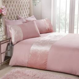 Smart Living Soft & Elegant Cosy Velvet Cuff Panel Duvet Cover Set with Pillowcases in Pink - Size: King - thumbnail 1
