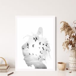 ARTZE Abstract & Seabirds Fashion Black & White Photo Framed Print SIZE: A2 with White Frame - Size: A4 - thumbnail 2