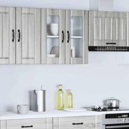 Berkfield Home Kitchen Wall Cabinet with Glass Door Lucca Grey Sonoma Engineered Wood - thumbnail 4