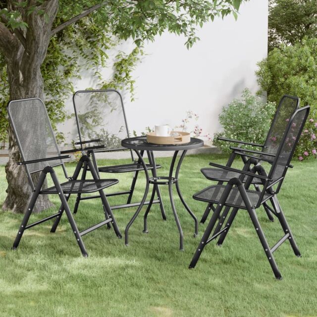 Berkfield Home Folding Garden Chairs 4 pcs Expanded Metal Mesh Anthracite in Black - image 1