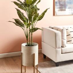 Wyld and Coco Beige Painted Iron Plant Stand Indoor Modern Industrial - Size: Medium - thumbnail 1