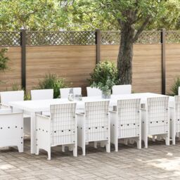 Berkfield Home 13 Piece Garden Dining Set White Poly Rattan - thumbnail 1
