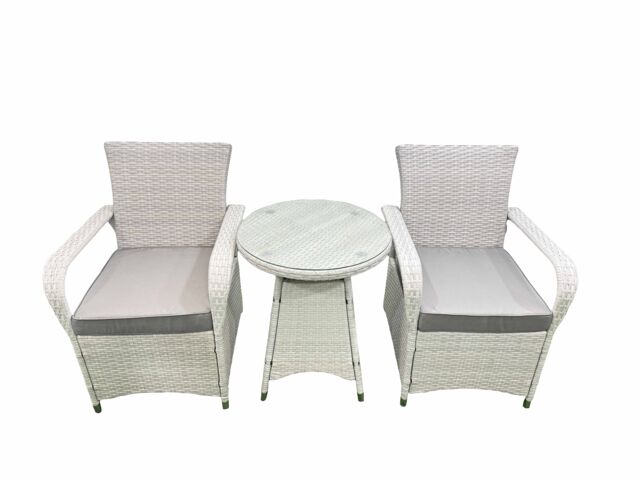 Fimous Wicker PE Rattan Garden Furniture Set Patio Outdoor 2 Chairs Plus Small Round Table Set Light Grey Mixed - image 1