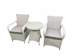 Fimous Wicker PE Rattan Garden Furniture Set Patio Outdoor 2 Chairs Plus Small Round Table Set Light Grey Mixed - thumbnail 2