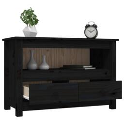 Berkfield Home TV Cabinet Black 79x35x52 cm Solid Wood Pine - Size: 79 x 35 x 52 cm - thumbnail 5