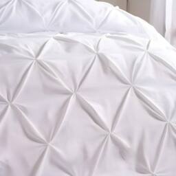 OHS Pintuck Bedding Set Microfibre Pinch Pleat Duvet Cover with Pillowcase in White - Size: Super King - thumbnail 2