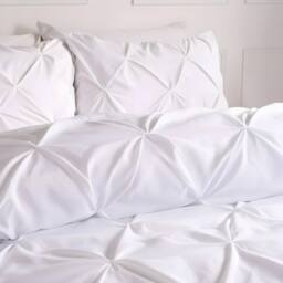 OHS Pintuck Bedding Set Microfibre Pinch Pleat Duvet Cover with Pillowcase in White - Size: Super King - thumbnail 3