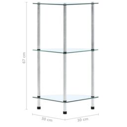 Berkfield Home 3-Tier Shelf Transparent 30x30x67 cm Tempered Glass in Clear - Size: 30 x 30 x 67 cm - thumbnail 6