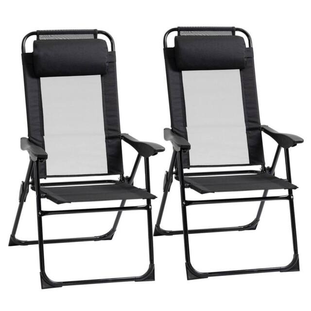 VOGREX Garden Chairs Set of 2 Folding Camping Chair Recliners, Black - image 1