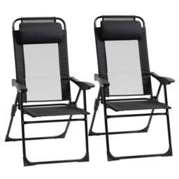 VOGREX Garden Chairs Set of 2 Folding Camping Chair Recliners, Black - thumbnail 1
