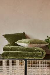 CHRISTY Luxury Filled Velvet 'Jaipur' Square Cushions in Olive - Size: 45 cm x 45 cm - thumbnail 4