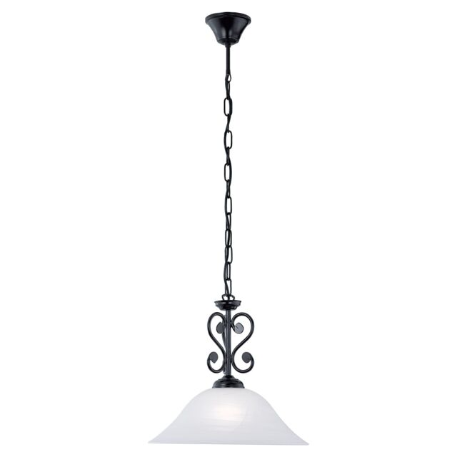 Loops Pendant Ceiling Light Colour Black Shade White Glass Alabaster Bulb E27 1x60W - image 1