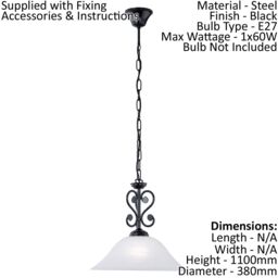 Loops Pendant Ceiling Light Colour Black Shade White Glass Alabaster Bulb E27 1x60W - thumbnail 2