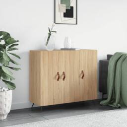Berkfield Home Sideboard Sonoma Oak 90x34x80 cm Engineered Wood in Light Tan - Size: 90 x 34 x 80 cm - thumbnail 2