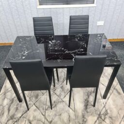 KOSY KOALA Dining Table & 4 Chairs Black Marble Effect Glass 4 Leather Black Chairs Dining Room Furniture in Brown - thumbnail 9