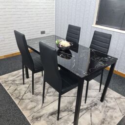 KOSY KOALA Dining Table & 4 Chairs Black Marble Effect Glass 4 Leather Black Chairs Dining Room Furniture in Brown - thumbnail 4