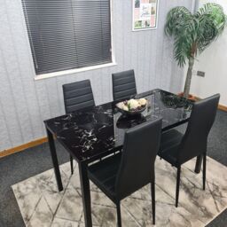 KOSY KOALA Dining Table & 4 Chairs Black Marble Effect Glass 4 Leather Black Chairs Dining Room Furniture in Brown - thumbnail 6