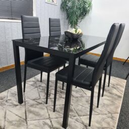 KOSY KOALA Dining Table & 4 Chairs Black Marble Effect Glass 4 Leather Black Chairs Dining Room Furniture in Brown - thumbnail 7