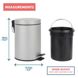 3L Bathroom Pedal Bin In Silver - thumbnail 4