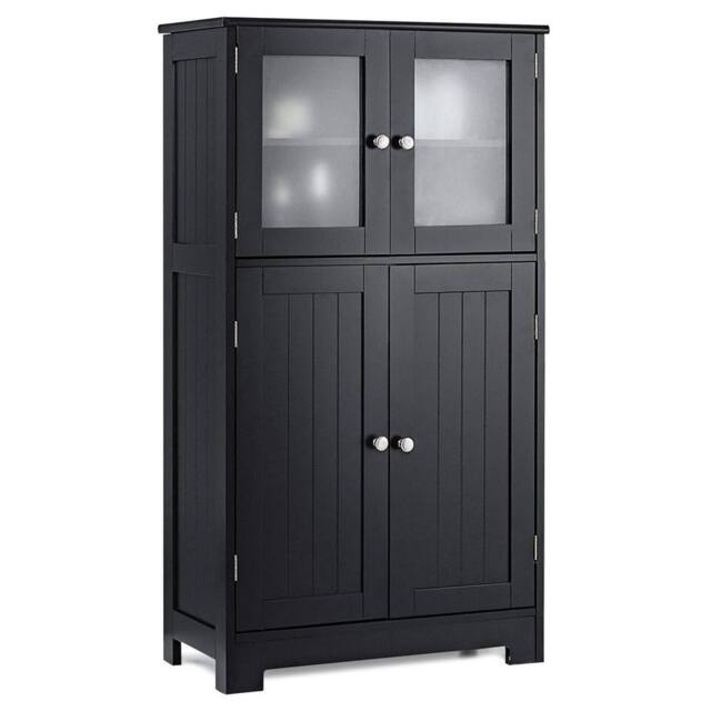 KORVIXA Bathroom Floor Cabinet Freestanding Storage Cupboard in Black - Size: 100 cm x 100 cm - image 1