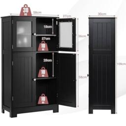 KORVIXA Bathroom Floor Cabinet Freestanding Storage Cupboard in Black - Size: 100 cm x 100 cm - thumbnail 2