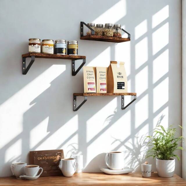 Pirlo Plush Set of 3 Wall Mounted Reversible Shelves Industrial Rustic Brown - image 1