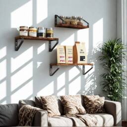 Pirlo Plush Set of 3 Wall Mounted Reversible Shelves Industrial Rustic Brown - thumbnail 2