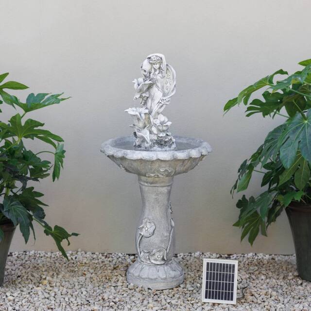 Primrose Solar Power Water Nymph Floral Pedestal Water Feature LEDs Grey 108cm - image 1