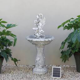 Primrose Solar Power Water Nymph Floral Pedestal Water Feature LEDs Grey 108cm - thumbnail 1