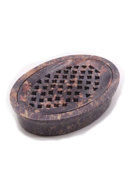 KDMD Soapstone Soap Dish & Drainer 11x8cm - Classic Oval, Drying Grooves in Brown - Size: 11x8 cm - image 1