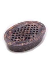 KDMD Soapstone Soap Dish & Drainer 11x8cm - Classic Oval, Drying Grooves in Brown - Size: 11x8 cm - thumbnail 1