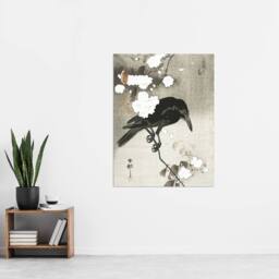 "Artery8 Crow With Cherry Blossom Flowers Retro Japan Wall Art Print Koson in Grey - Size: W12"" x H16""" - thumbnail 4