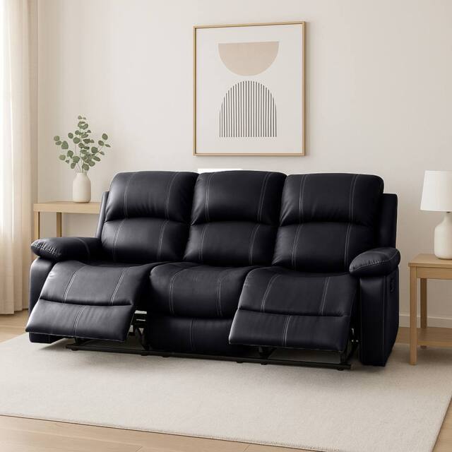 Bravich LTD Bonded Leather Recliner Sofa - 3 Seater in Black - image 1