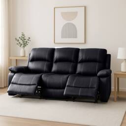 Bravich LTD Bonded Leather Recliner Sofa - 3 Seater in Black