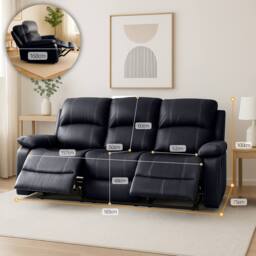 Bravich LTD Bonded Leather Recliner Sofa - 3 Seater in Black - thumbnail 3
