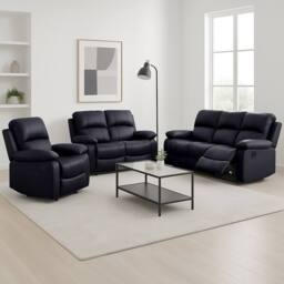 Bravich LTD Bonded Leather Recliner Sofa - 3 Seater in Black - thumbnail 4
