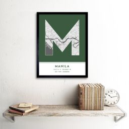 "Wee Blue Coo Wall Art Print Manila Philippines City Map Modern Typography Stylish Letter Framed Word in Green - Size: W12"" x H16""" - thumbnail 2