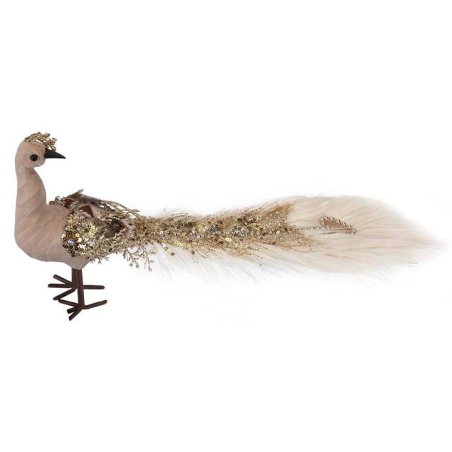 VFM e-Store Christmas Velvet Peacock Decoration 19cm x 13cm Brown X 1 - Size: 19 cm x 13 cm - image 1