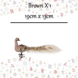 VFM e-Store Christmas Velvet Peacock Decoration 19cm x 13cm Brown X 1 - Size: 19 cm x 13 cm - thumbnail 2