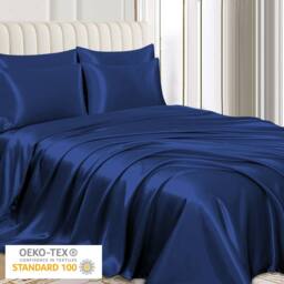 Grace Satin Silk Pillow Cases Pack of 4 Super Soft Smooth Pillow Covers in Navy - Size: Standard Pillow Case - thumbnail 3