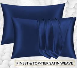 Grace Satin Silk Pillow Cases Pack of 4 Super Soft Smooth Pillow Covers in Navy - Size: Standard Pillow Case - thumbnail 2