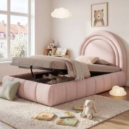 Matteo Pink Velvet Upholstered Hydraulic Storage Bed - Children's Single 3ft - thumbnail 5