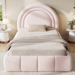 Matteo Pink Velvet Upholstered Hydraulic Storage Bed - Children's Single 3ft - thumbnail 2