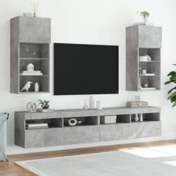 Berkfield Home TV Cabinets with LED Lights 2 pcs Concrete Grey 40.5x30x90 cm - thumbnail 1