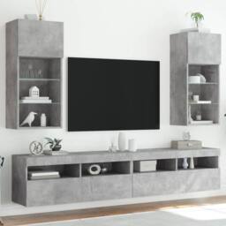 Berkfield Home TV Cabinets with LED Lights 2 pcs Concrete Grey 40.5x30x90 cm - thumbnail 2