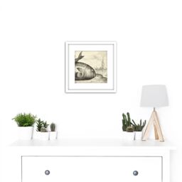 Artery8 Flamen Two Porpoises Beach Vintage Drawing 8X8 Inch Square Wooden Framed Wall Art Print Picture with Mount in White - thumbnail 2