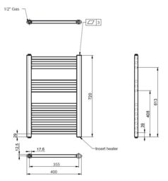 Balterley Electric Vertical Round Towel Rail & 13 Rails, 720x400mm - Gloss White - thumbnail 7